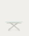 Vashti extendable round table in glass and MDF with steel legs in white, 160 (210) x 90 cm