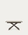 Table extensible Atminda en grès cérame et pieds en acier finition marron 160(210)x90 cm