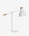 Tescarle table lamp in beech wood and steel with white finish UK adapter