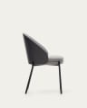 Eamy chair light grey chenilla and ash wood veneer with a black finish and black metal