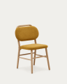 Helda Stuhl aus senfgelber Chenille und massivem Eichenholz