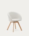 Marvin beige chenille swivel chair with solid beech wood legs in a natural finish