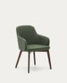 Nelida Stuhl aus grüner Chenille und massivem Buchenholz mit Nussbaum-Finish FSC 100%