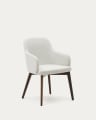 Nelida chair in beige chenille and solid beech wood in a walnut finish FSC 100%
