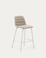 Zunilda stool in beige chenille and steel with matt white finish height 65 cm