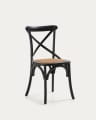 Alsie stoel in zwart gelakt massief berkenhout en rotan zitting