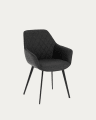 Cadeira Amira cinza-escuro e pernas de aço com acabamento preto