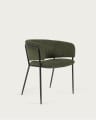 Runnie chair made from dark green wide seam corduroy and steel legs with black finish