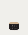Couchtisch Dandara aus Stahl, schwarzem Flechtwerk und massivem Akazienholz Ø60 cm FSC 100%