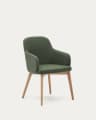 Nelida Stuhl aus grüner Chenille und massivem Buchenholz mit naturfarbenem Finish FSC 100%