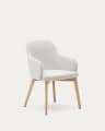 Nelida chair in beige chenille and solid beech wood in a natural finish FSC 100%