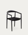 Stapelbarer Outdoor-Stuhl Ydalia aus massivem Teakholz schwarzes Finish schwarzes Seil