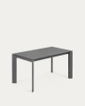 Axis extendable table in grey glass with steel legs in a dark grey finish, 140 (200) cm