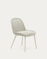 Aimin chair in beige chenille and steel legs with a matte beige painted finish FSC Mix Credit