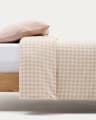 Set Yanil copripiumino, lenzuolo con angoli e federa 100% cotone a quadrati rosa e beige 60x120cm