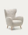 Patio beige armchair with solid beech wood legs