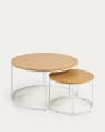 Yoana set of 2 nesting side tables, with oak wood veneer & white metal, Ø 80 cm / Ø 50 cm