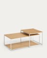 Yoana set of 2 nesting coffee tables with oak veneer and white metal structure, 80 x 80 cm