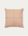 Federa cuscino Sulken in lino rosa con ricamo beige 45 x 45 cm