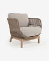 Catalina fauteuil gemaakt met beige touw en FSC massief acaciahout