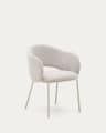 Maina chair in thick beige chenille and steel legs in a beige finish, FSC Mix Credit