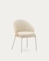 Silla Eamy de piel sintética beige, chapado en fresno con acabado natural y metal beige