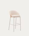 Eamy stool in beige chenille, in a natural finish ash veneer and beige metal and a height of 77 cm