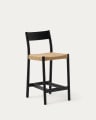 Yalia stool with a backrest in solid oak wood in a black finish, and rope cord seat, 65 cm FSC 100%