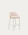 Eamy stool in beige chenille, in a natural finish ash veneer and beige metal and a height of 65 cm