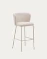 Tabouret Ciselia en tissu chenille beige et et acier beige hauteur 75 cm FSC Mix Credit