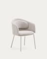 Minda stool in thick beige chenille and steel legs in a beige finish, FSC Mix Credit