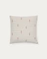 Blaina cushion cover in white linen with a red embroidery feature, 45 x 45 cm