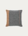 Eiko 100% grey linen cushion cover with vertical terracotta stripes, 50 x 50 cm