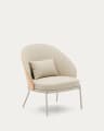 Eamy armchair in beige faux leather, ash veneer with natural finish and beige metal