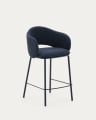 Maina stool in blue chenille and steel legs with blue finish FSC Mix Credit 65 cm