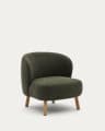 Sessel Ulit aus grünem Chenille und Beinen aus massivem Buchenholz mit natürlichem Finish