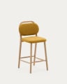 Helda stool in mustard chenille and solid oak wood FSC Mix Credit 65 cm