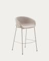 Yvette stool in beige chenille and steel legs in a beige finish, 75 cm high