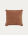 Kissenbezug Niven aus 100 % meliertem Leinen mit Seitenstreifen in Orange, 45 x 45 cm