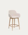 Konna stool in beige and solid ash wood legs in a light finish, 65 cm