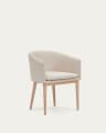 Silla Harlan de chenilla beige y patas de madera maciza de fresno