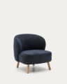Sessel Ulit aus blau-grauem Chenille und Beinen aus massivem Buchenholz mit natürlichem Finish.