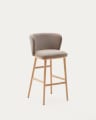 Tabouret Ciselia chenille marron et bois de frêne finition ton naturel FSC Mix Credit 75 cm