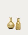 Deila set of 2 gold, recycled-glass vases, 10 cm