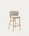 Hocker Ciselia beige Chenille und massive Esche mit natürlichem Finish FSC Mix Credit 65 cm