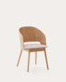 Senoa chair made of ash veneer and solid rubber wood with a natural finish and beige chenille