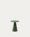 Wilshire side table with frosted tempered glass and matt green painted steel finish Ø35cm