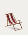 Vilara burgundy and beige striped outdoor folding deck chair made of FSC 100% solid acacia wood