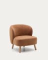 Sessel Ulit aus terrakottafarbener Chenille und Beinen aus massivem Buchenholz mit natürlichem Finish