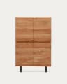Uxue 4-door tall sideboard in solid acacia wood with bleached finish and black steel 100 x 155cm